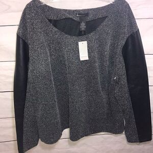 NEW! Lane Bryant Tweed and Faux Leather Top